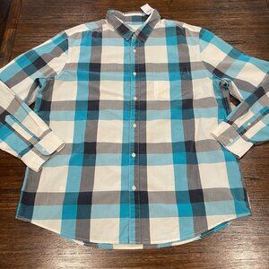 NWT Flawed American Eagle Men's XXL Classic Fit Shirt Blue Gray White Plaid 2XL